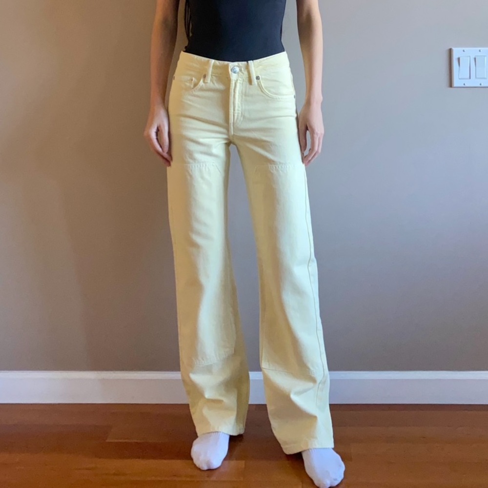 Zara straight leg utility pant jeans lemon yellow